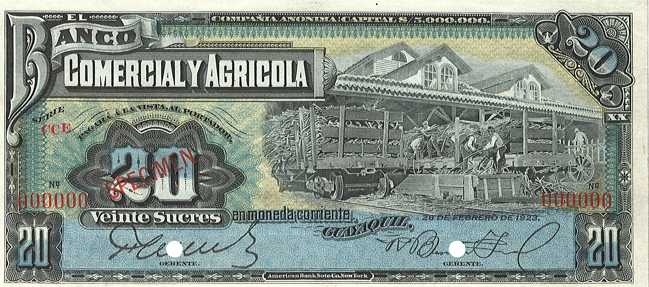 Banco Comercial y Agricola, 20 Sucres, Эквадор