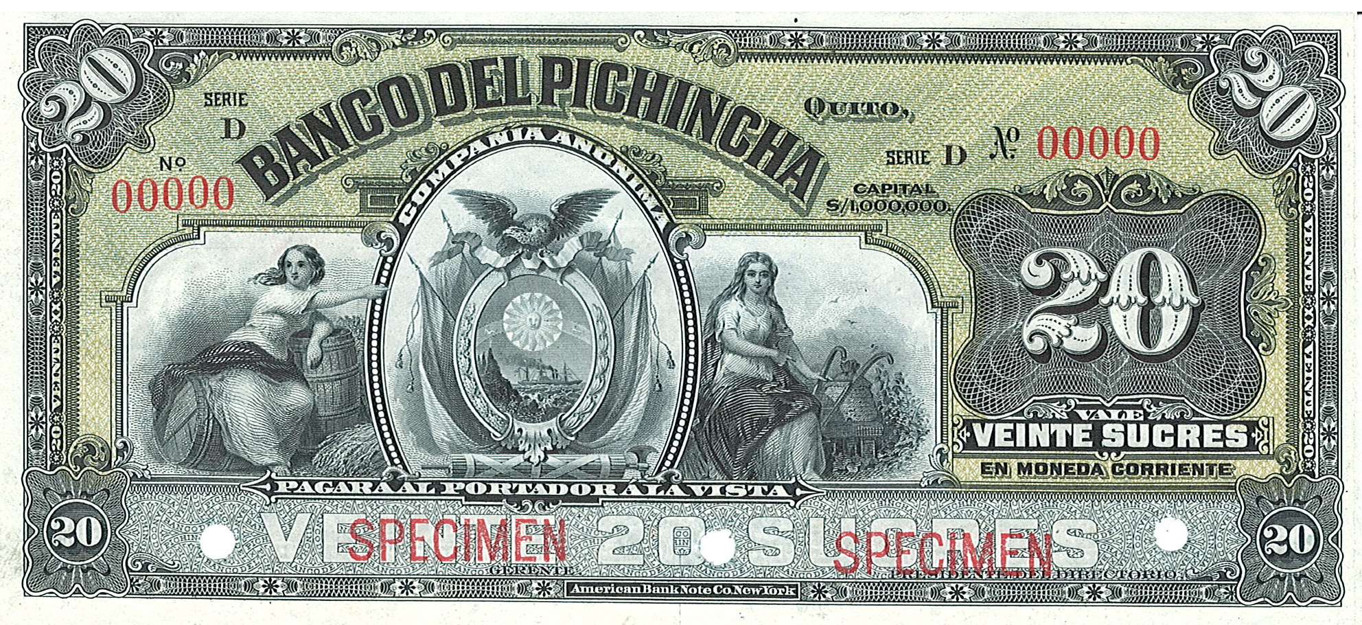Banco Del Pichincha, 20 Sucres, Эквадор