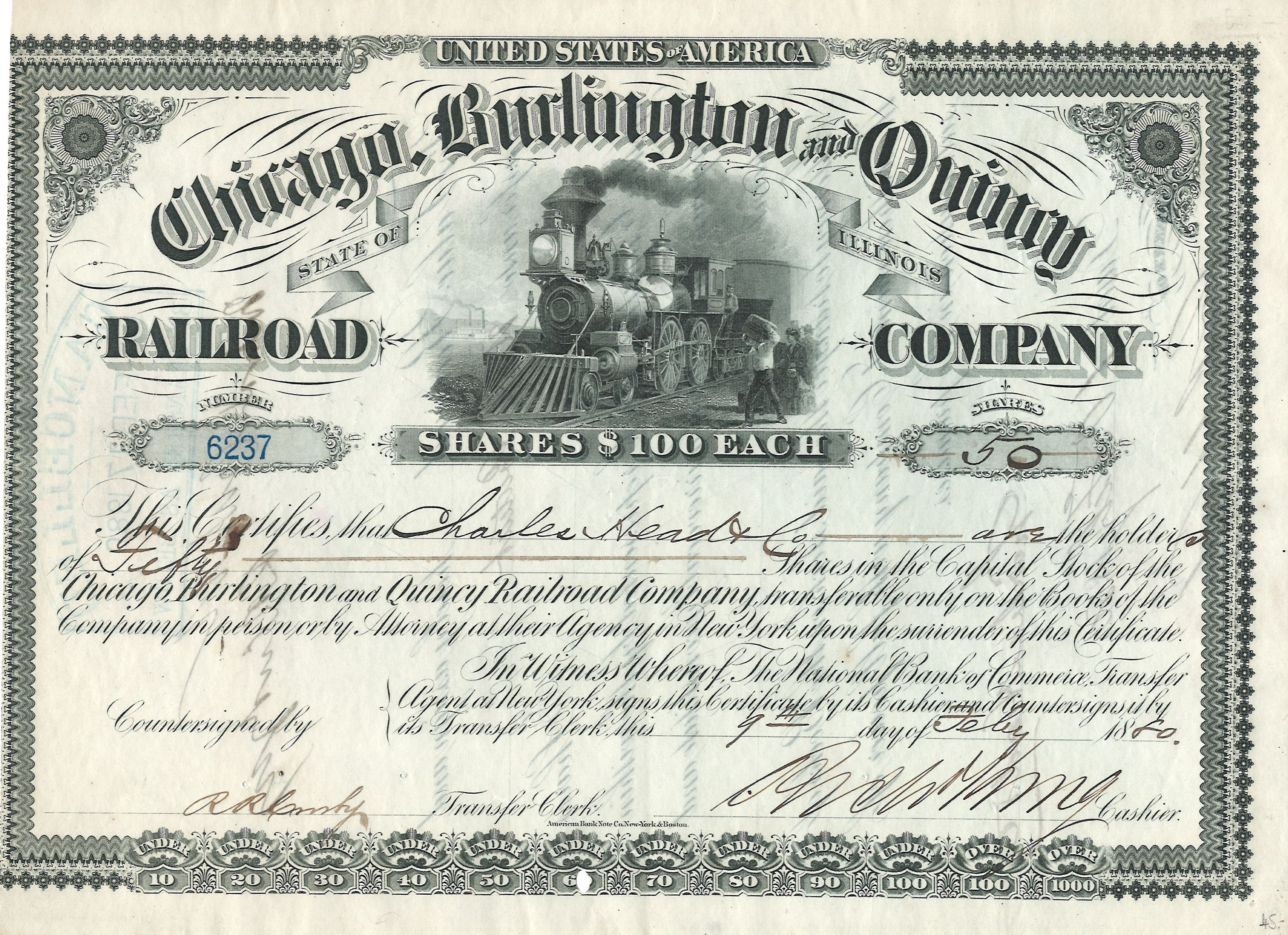 Chicago Burlington and Quincy Railroad Company. 50 Shares
