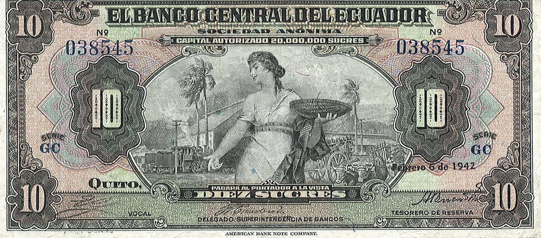 Banco Central Del Ecuador, 10 Sucres, Эквадор